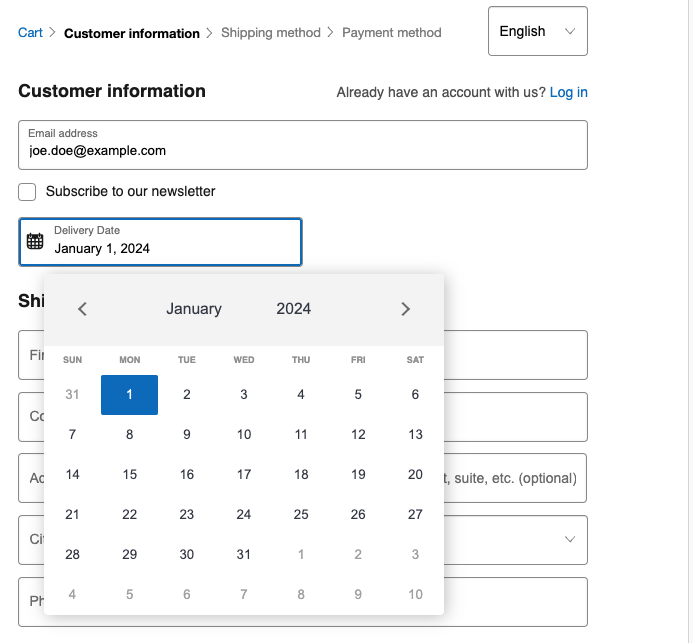 A screenshot of the date picker added.