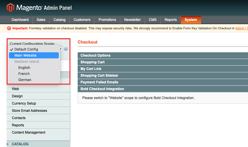 Screenshot of configuration scope dropdown
