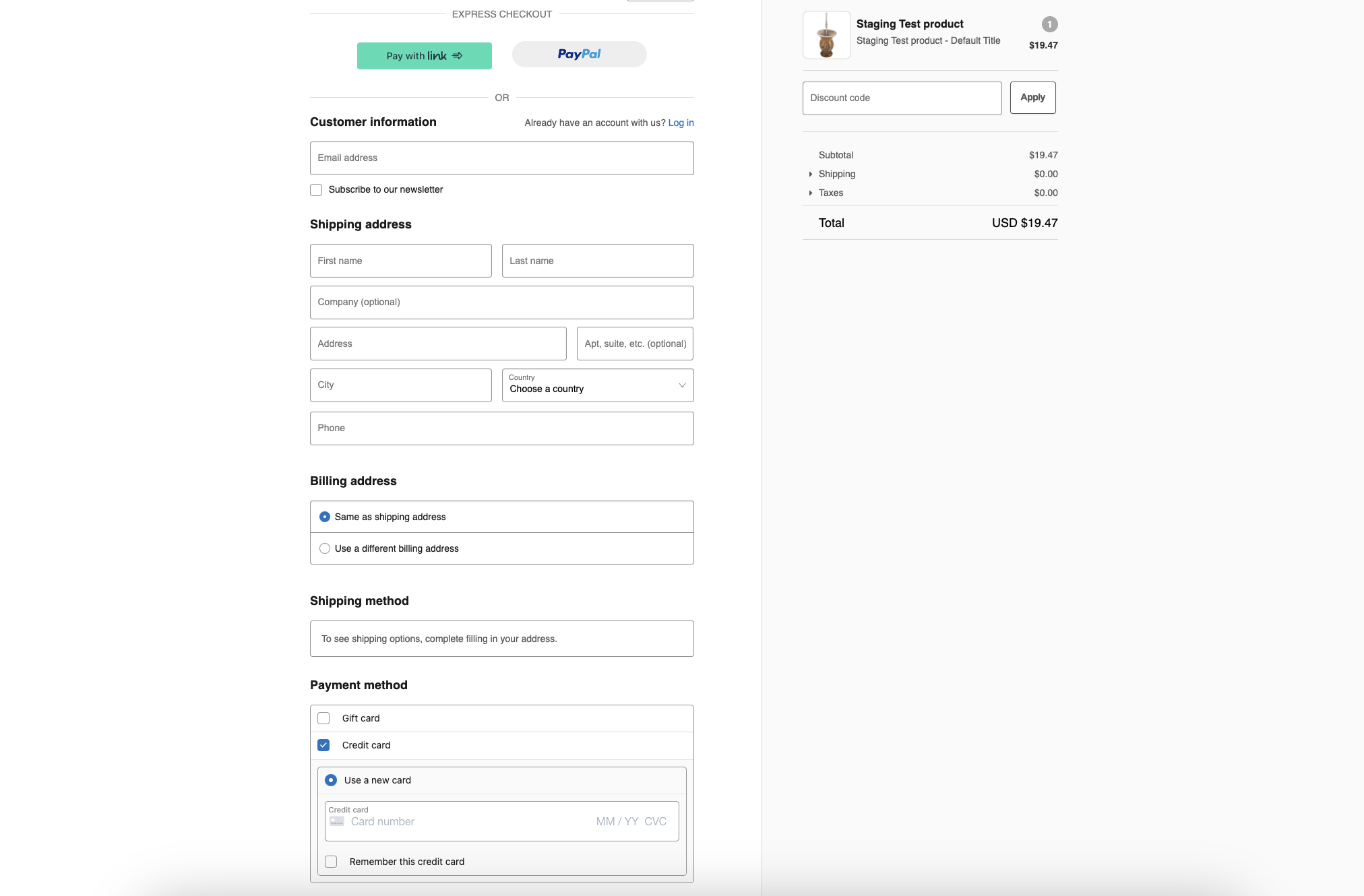 Screenshot of one page template