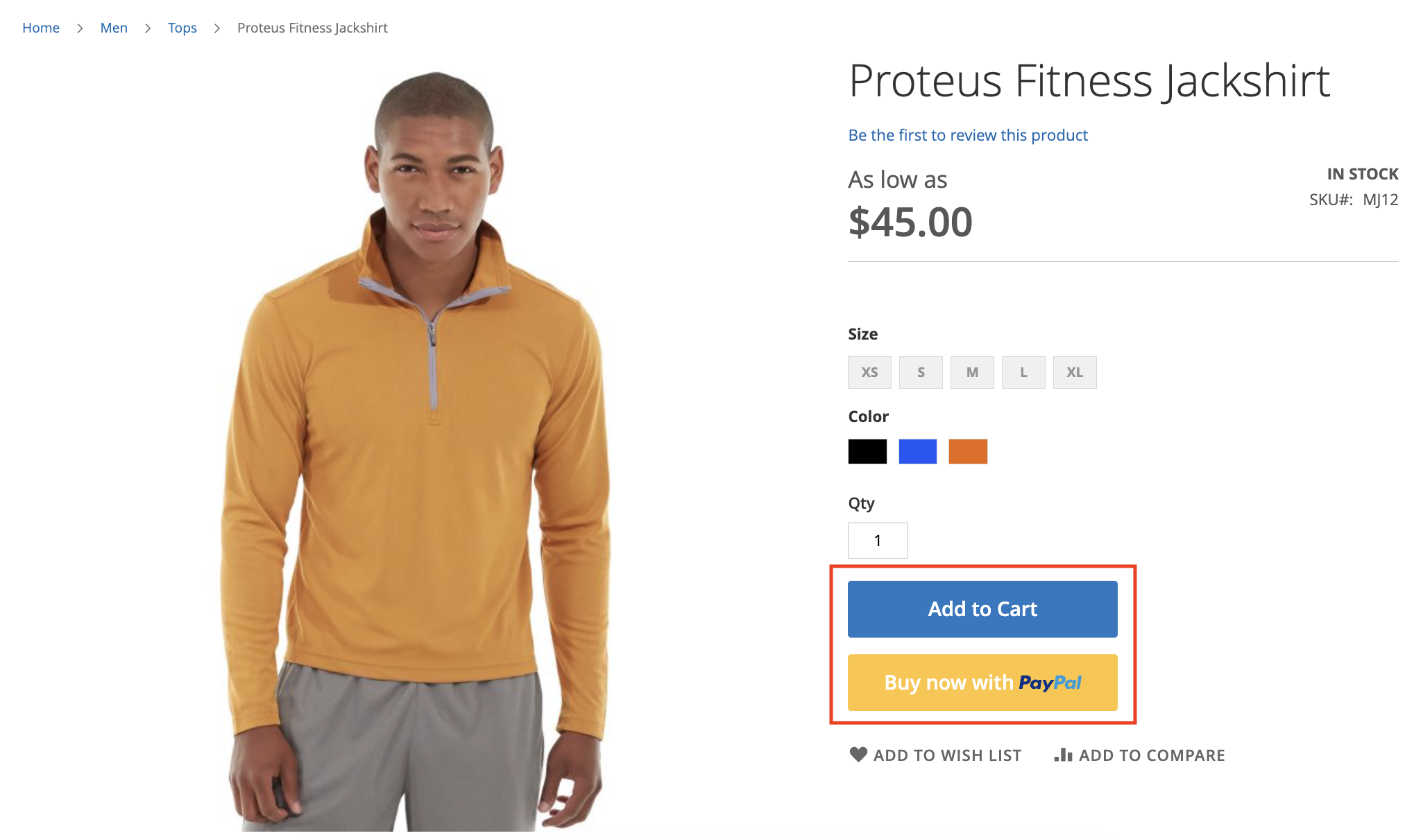 Screenshot of a product page with "Add to Cart" and "Buy now with PayPal" options.