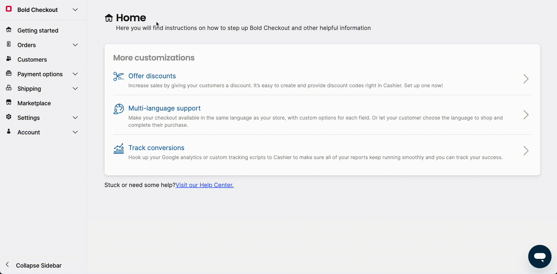 Gif that shows someone navigating to the Checkout marketplace, clicking Install on an example plugin, accepting the scopes, and returning to the Checkout Marketplace