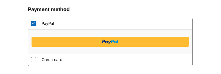 Screenshot of Payment Method section with PayPal Complete Payments enabled