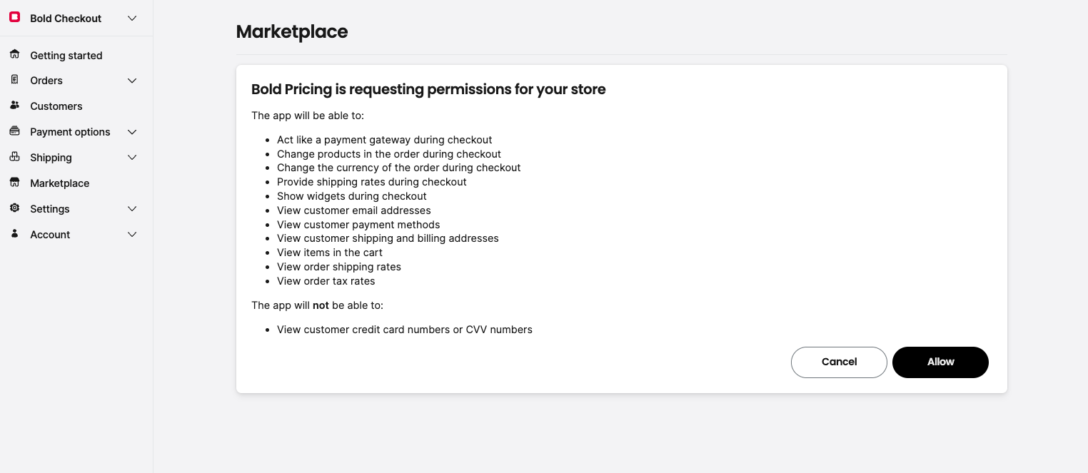Screenshot that shows the scopes requested by an example plugin